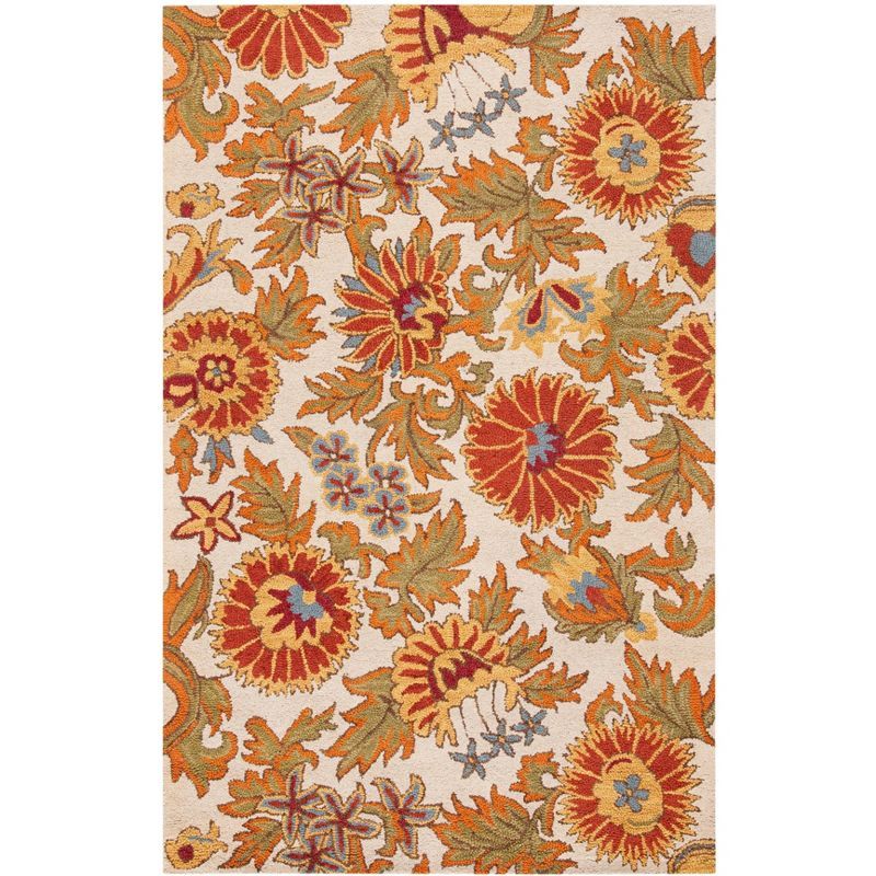 Ivory and Multicolor Floral Wool Hand-Tufted Area Rug