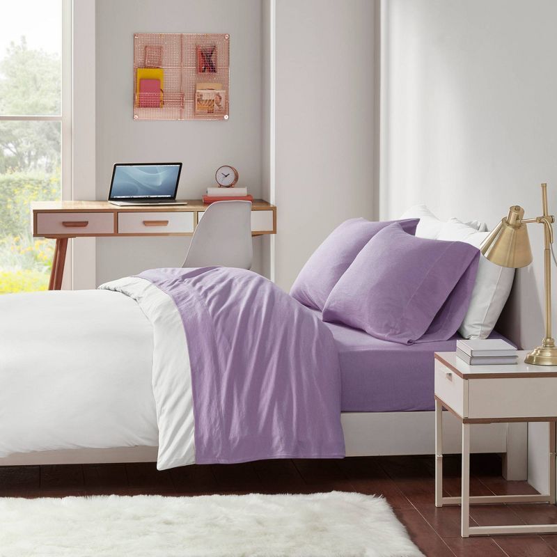 Twin Purple Jersey Knit Polyester Sheet Set