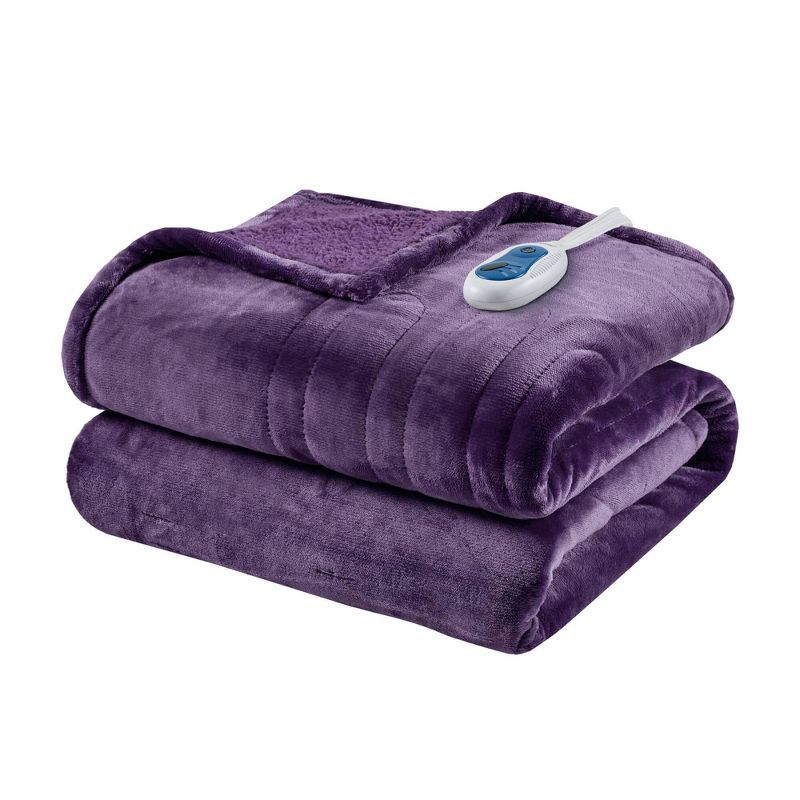 Oversized Purple Sherpa Electric Heated Blanket, 60" x 70"