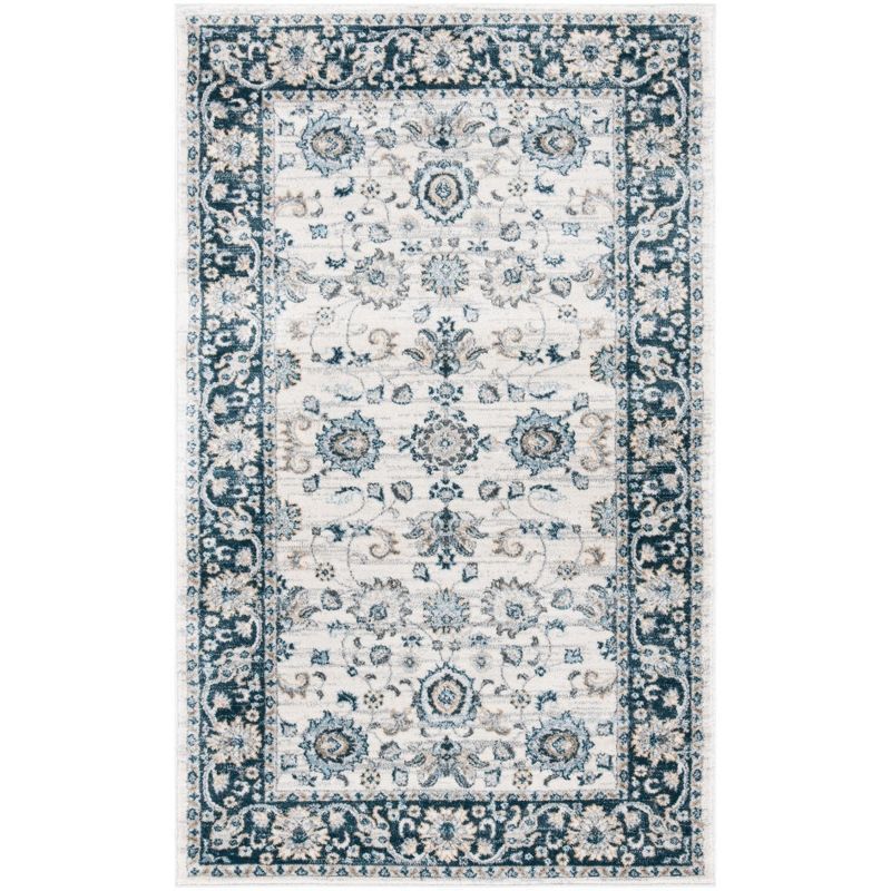 Isabella Cream and Navy 4' x 6' Synthetic Oriental Area Rug