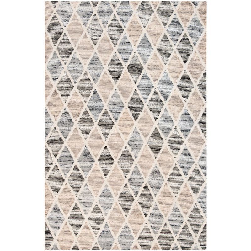 Blue and Beige Geometric Tufted Wool Area Rug 4' x 6'