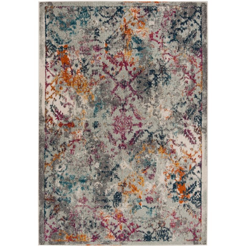 Light Grey and Fuchsia Floral Motif Rectangular Runner