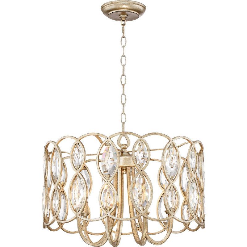 Bellmont Silver Leaf Drum Pendant Chandelier with Clear Crystal Accents