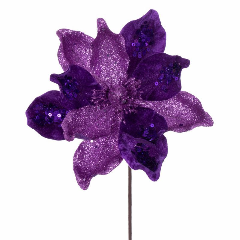 Winter Rose 19" Glittered Purple Magnolia Christmas Flower Stems