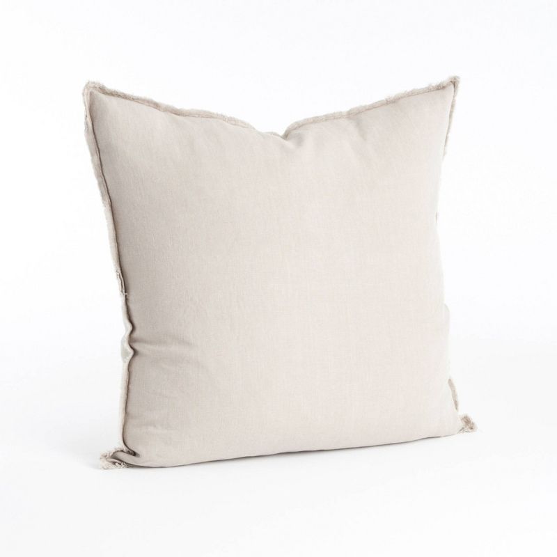 Natural Linen Square Throw Pillow with Fringed Edges