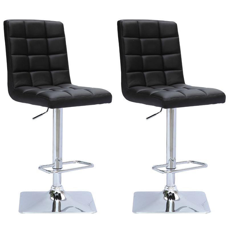 Set of 2 Chrome and Black Leather Adjustable Swivel Barstools