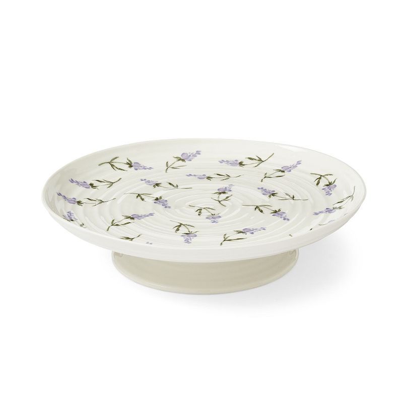 Lavender Floral White Ceramic Pedestal Cake Stand