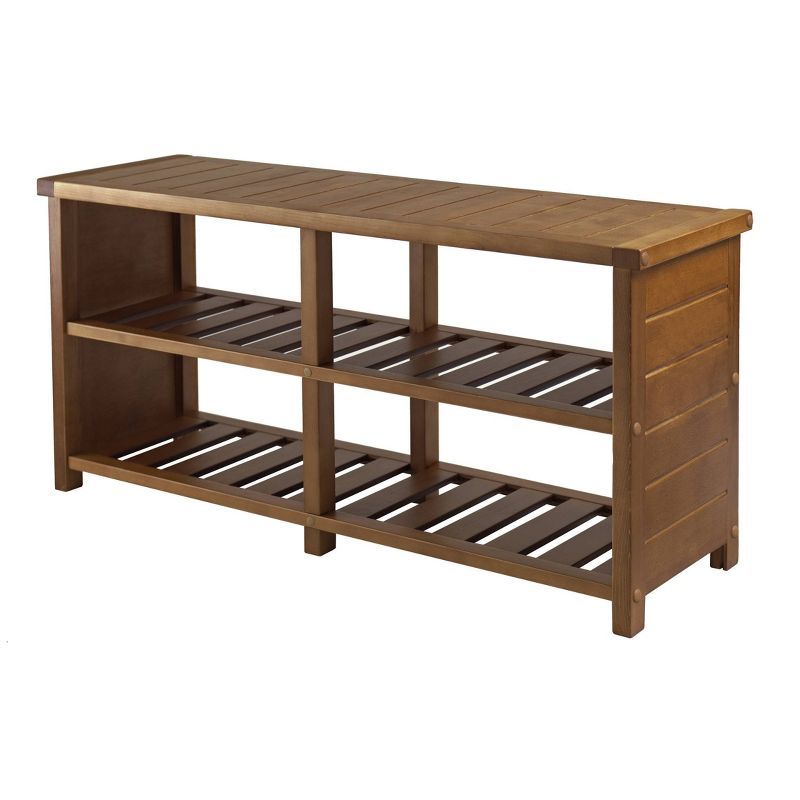 Natural Teak Wood Keystone Entryway Shoe Storage Bench