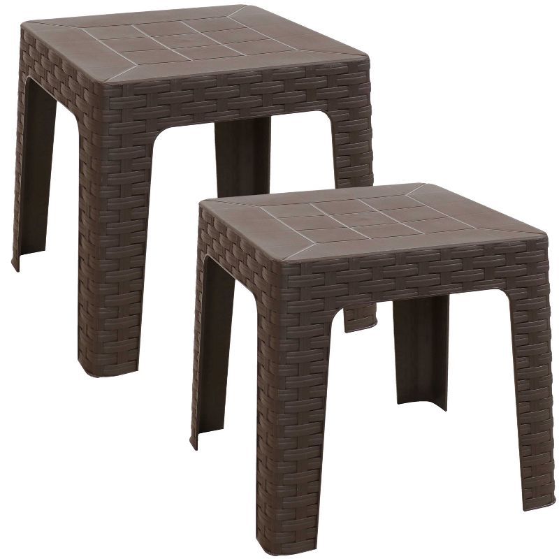 Sunnydaze 18" Brown Polypropylene Square Patio Side Table Set