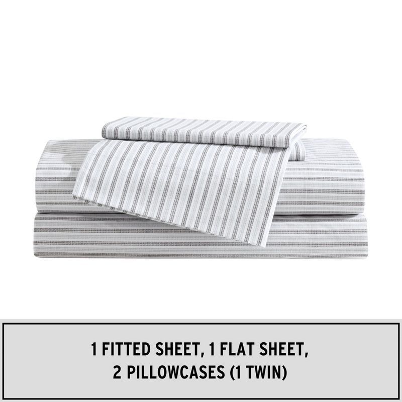 Gray Striped Cotton Percale Full Sheet Set