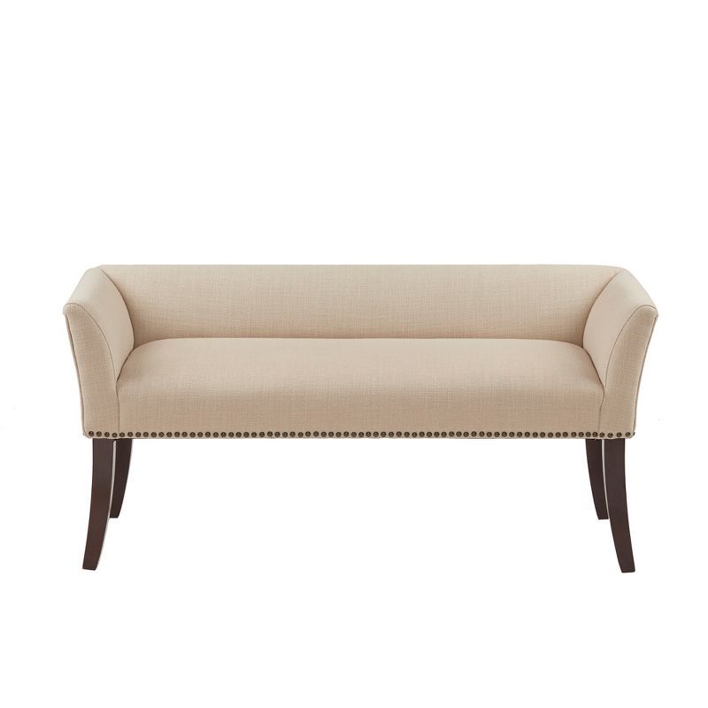 Morocco Wood Finish Cream Upholstered Accent Bench with Nailhead Trim