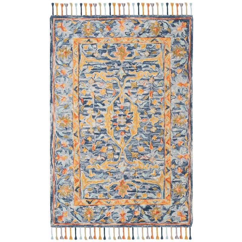 Handmade Blue and Rust Wool Tufted 4' x 6' Area Rug