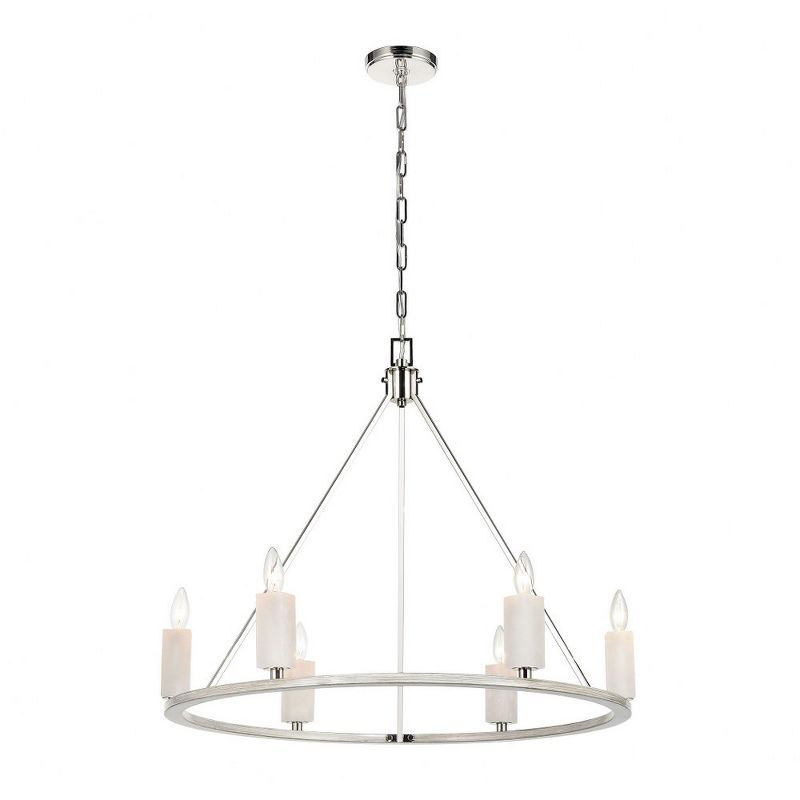 Polished Nickel and Oak 6-Light Candle Chandelier