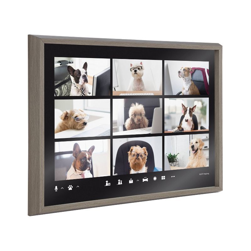 24" x 18" Gray Framed Video Chat Dogs Printed Glass Wall Art