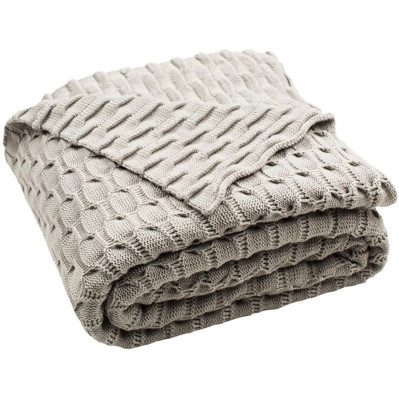 Noela Light Gray Cotton Knit Throw Blanket