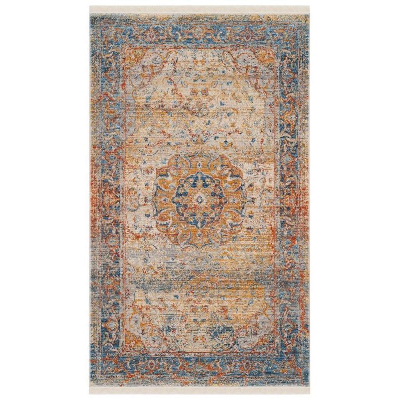 Blue Multi Floral Motif Hand-Knotted Synthetic Area Rug, 3' x 5'