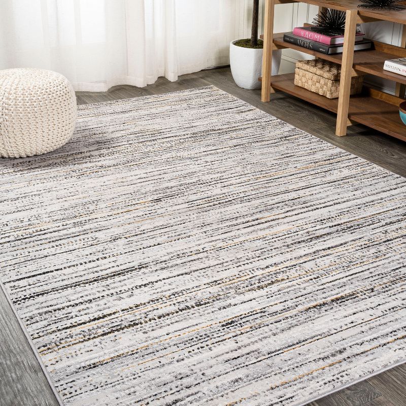 Reversible Gray Stripe Synthetic Rectangular Area Rug