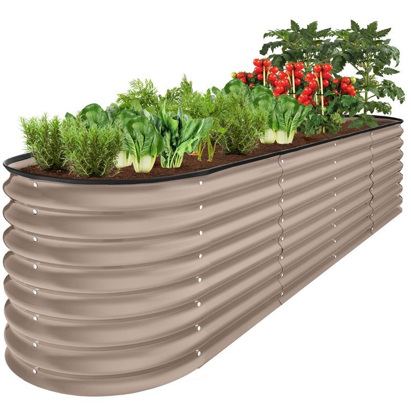 Taupe 8x2x2ft Powder-Coated Steel Oval Raised Garden Bed