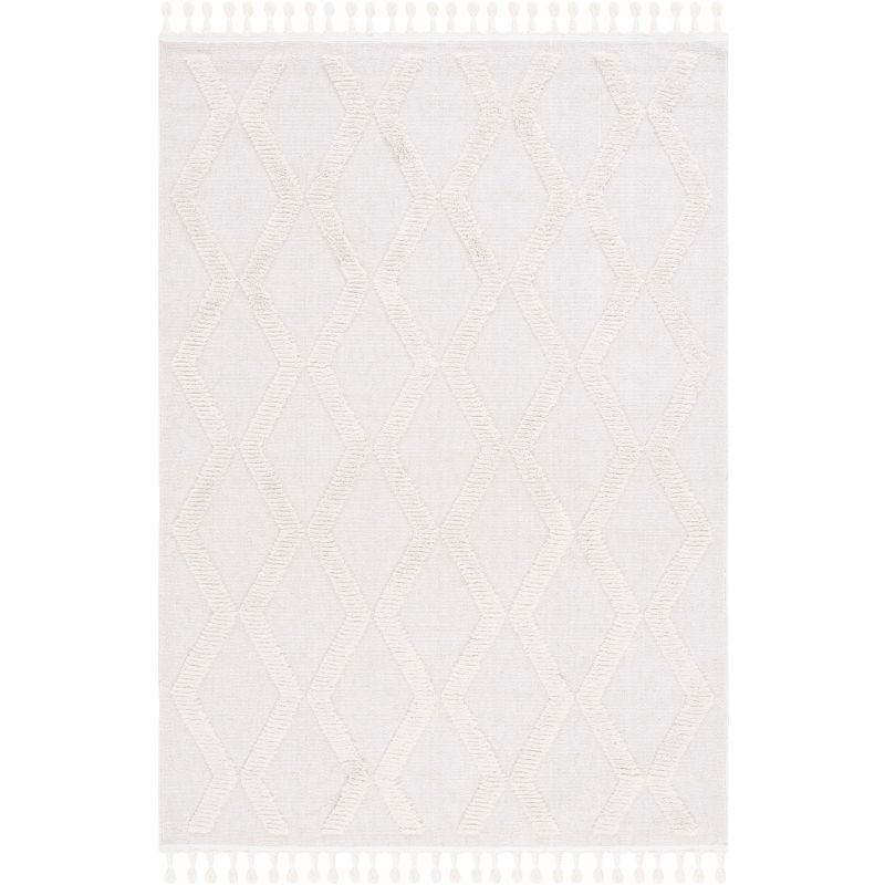 Ivory Diamond Pattern Hand-knotted Wool Area Rug