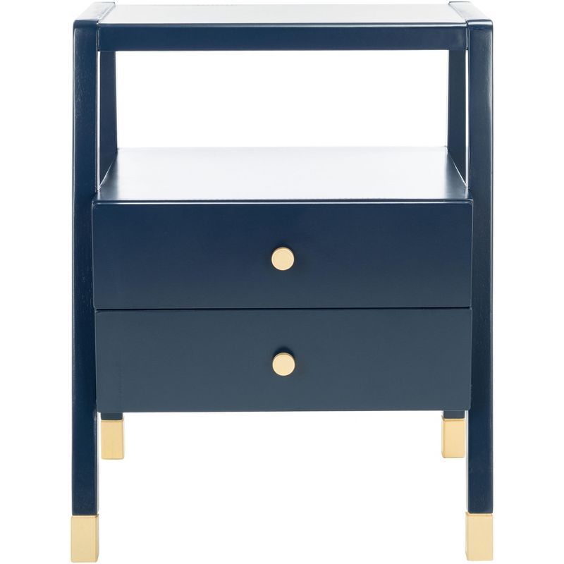 Navy and Gold Rectangular Wood Storage Accent Table with Drawers