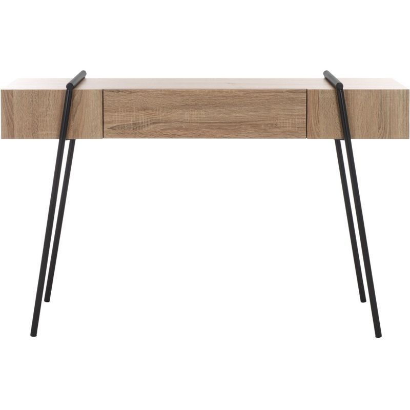 Light Grey Oak and Black Metal Console Table