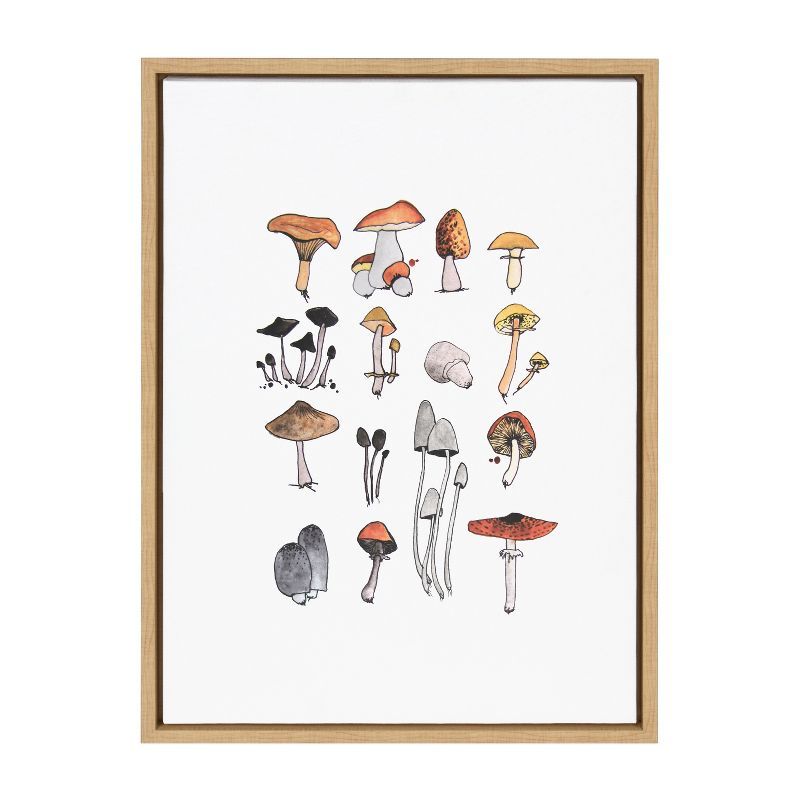 Natural Framed Canvas Wall Art with Mushrooms, 18x24