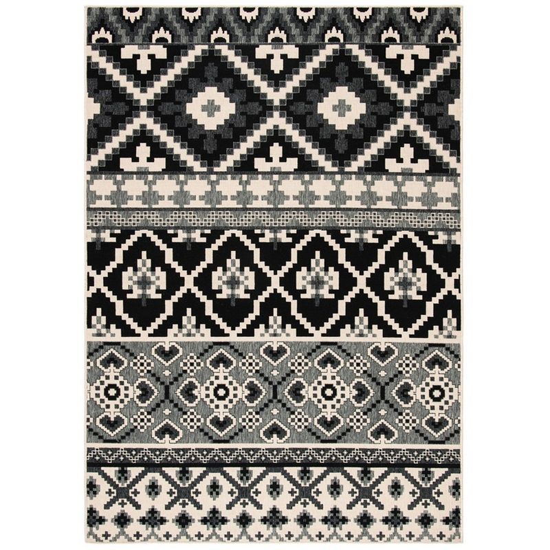 Black and Beige 5' x 7' Synthetic Rectangular Stain-Resistant Rug