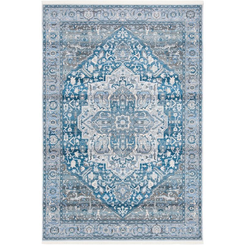 Charcoal and Blue Vintage Persian 4' x 6' Synthetic Area Rug