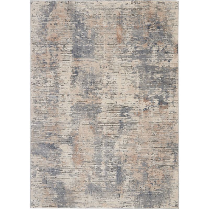 Gray and Beige Abstract Synthetic Indoor Rug, 7'10" x 10'6"