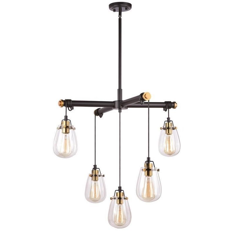 Kassidy Industrial 5-Light Chandelier in Black and Natural Brass