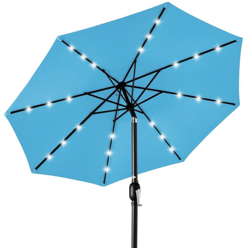 10ft Sky Blue Solar LED Lighted Patio Umbrella with Tilt Adjustment