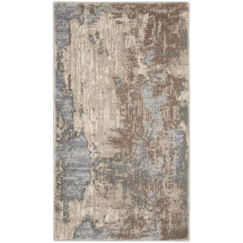 Abstract Distressed Gray Synthetic 2'2" x 3'9" Area Rug