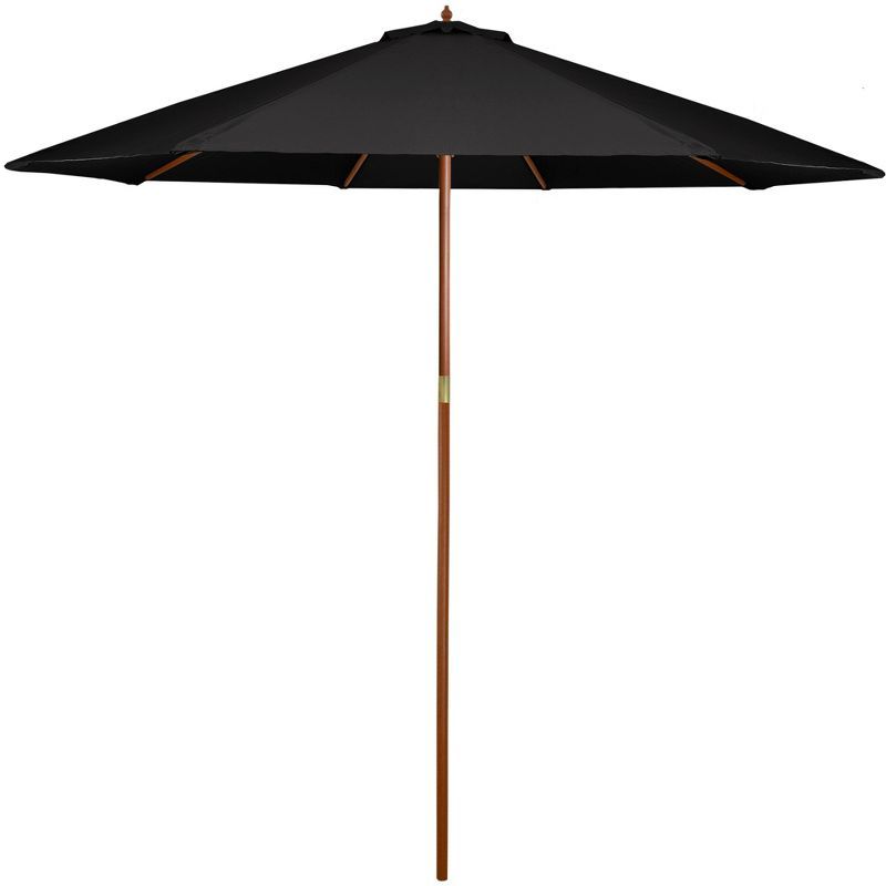 8.5ft Black Octagon Outdoor Umbrella with Wooden Pole