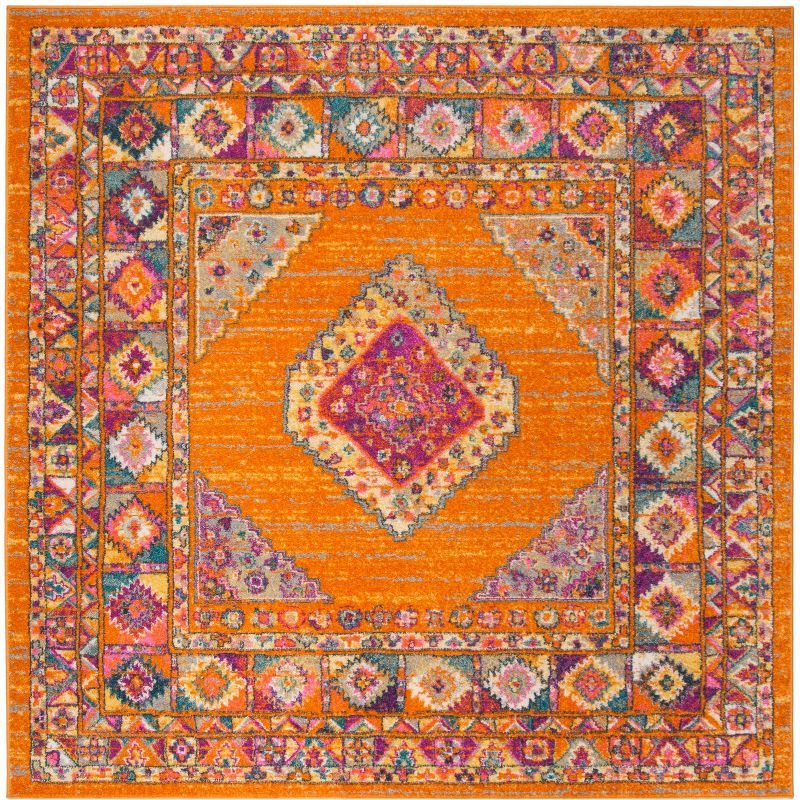 Handmade Orange Fuchsia Square Synthetic Area Rug