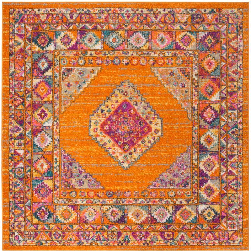 Handmade Orange Fuchsia Square Synthetic Area Rug