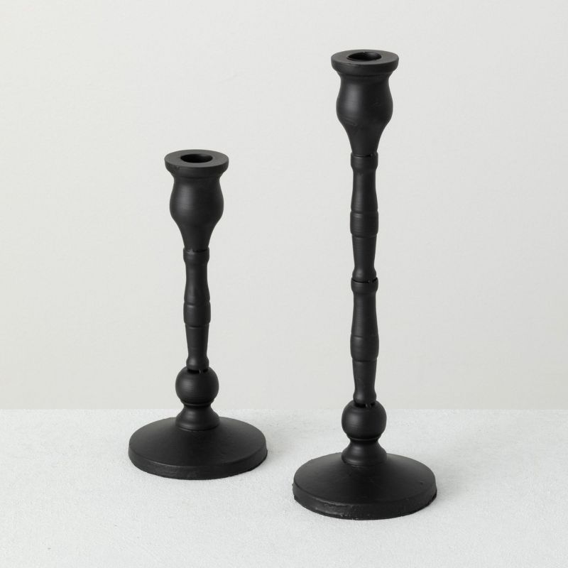 Elegant Curved Black Iron Taper Candlestick Holder Set