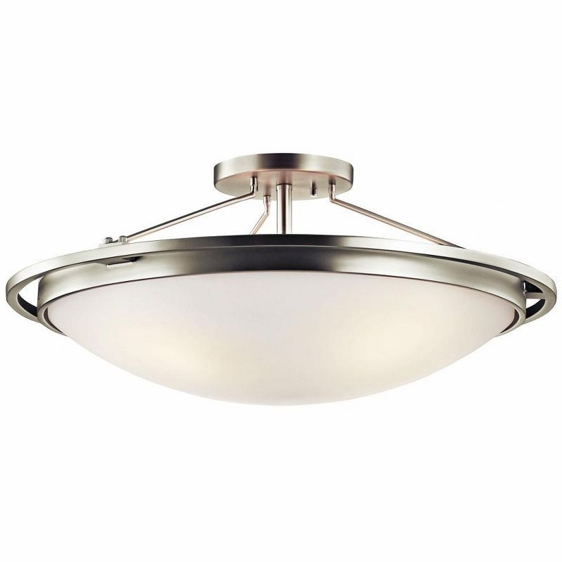 Brushed Nickel and White Glass 4-Light Semi-Flush Mount Ceiling Fixture