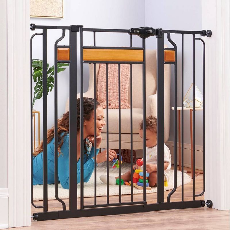 Extra Tall Black and Wood Baby Gate with Pet Door