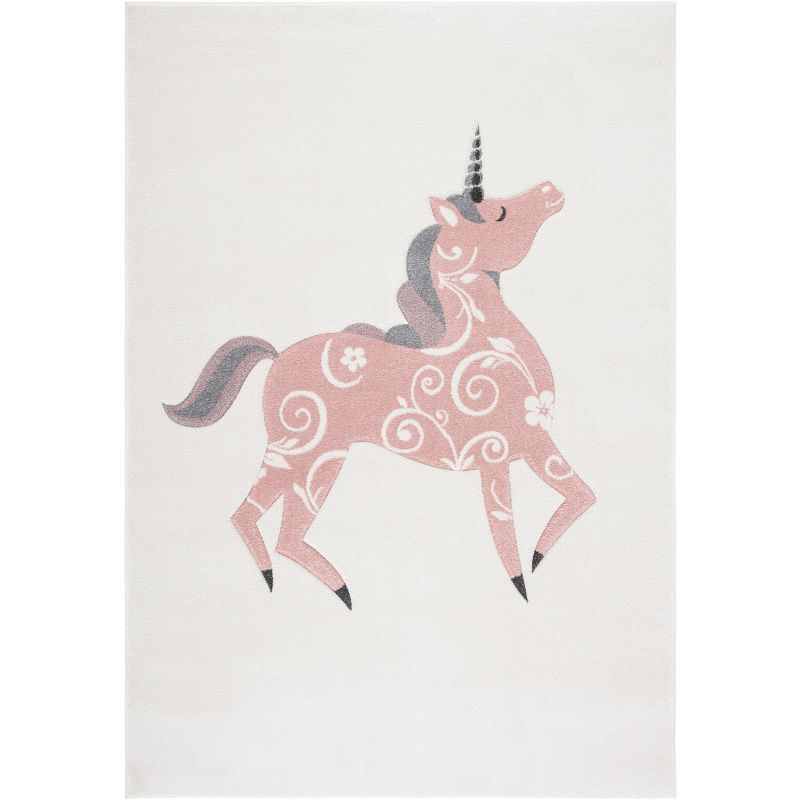 Ivory and Pink Unicorn Kids Rectangular Area Rug