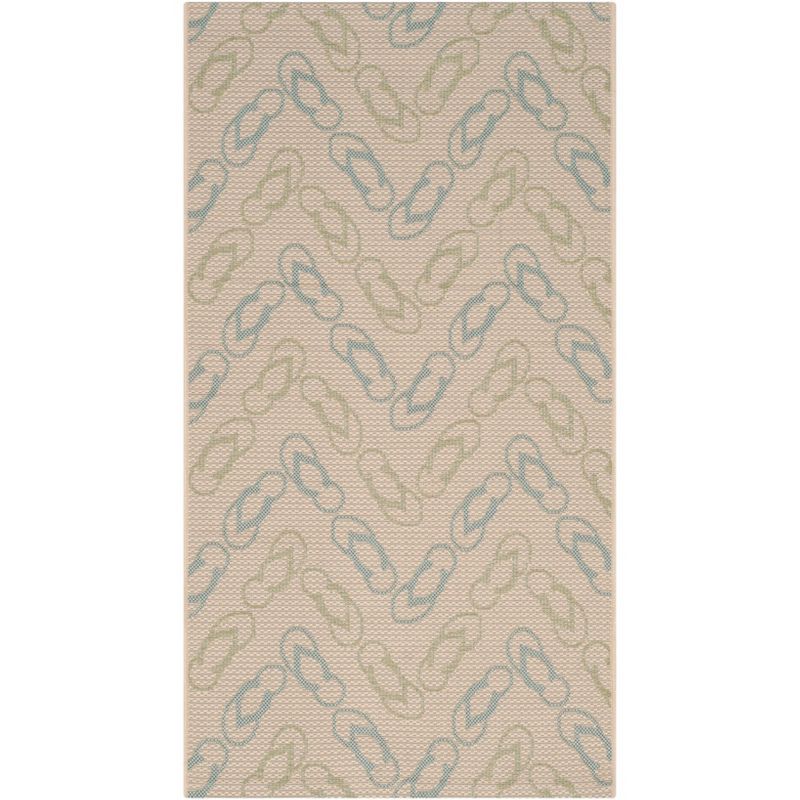 Beige & Aqua Easy-Care Synthetic Indoor/Outdoor Area Rug - 2'7" x 5'