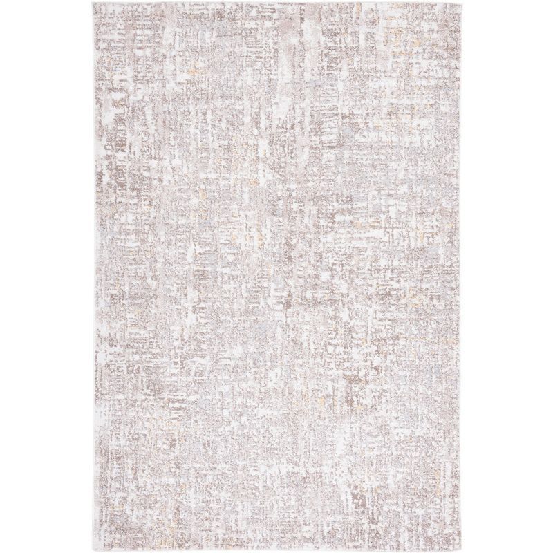 Ivory Beige Abstract Synthetic Rectangular Area Rug