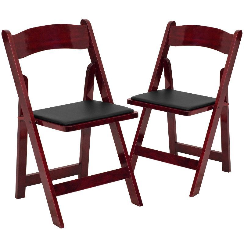 Elegant Mahogany Wood Folding Chair with Vinyl Padded Seat