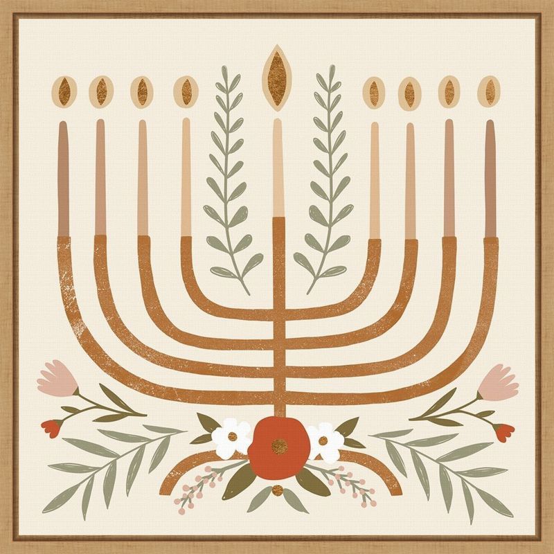 Natural Hanukkah Menorah Canvas Wall Art Print 22 x 22