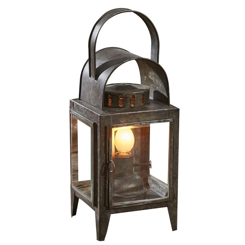 Galvanized Metal and Glass Rustic Lantern Accent Lamp