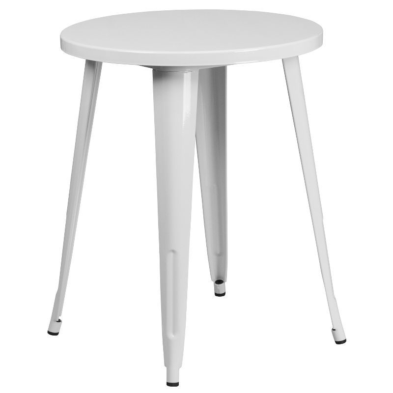 White Metal 24-Inch Round Indoor-Outdoor Dining Table