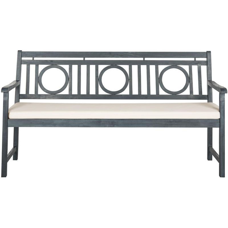 Ash Grey Beige Acacia Wood 3-Seat Bench with Cushion