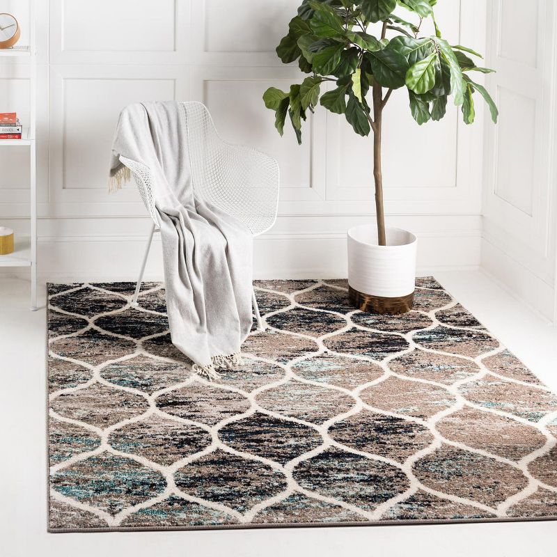 Square Blue Multi Trellis Synthetic Indoor Area Rug
