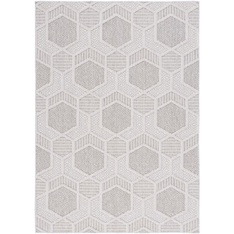 Grey and Ivory Synthetic Boho Indoor/Outdoor Area Rug