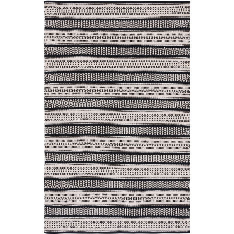 Coastal Breeze Black and Ivory Cotton Flatweave 3'x5' Rug