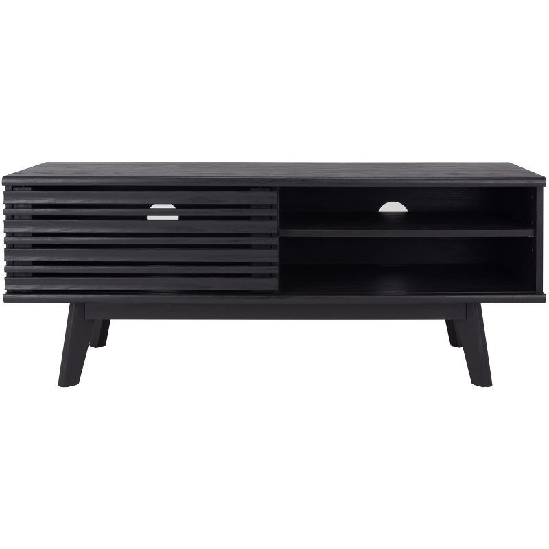 Aurelio Black Enamel Paint Two-Level Retro TV Stand with Cabinet
